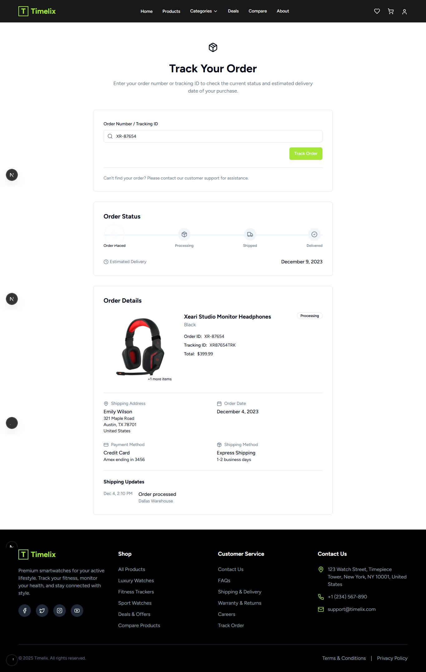 Orders Tracker Page